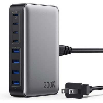 Bloque Cargador 200W USB C, GaN III 8 Puertos USB C Estación de Carga Rápida PPS PD 65W Foto 1 de 4