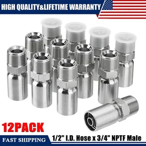 12PCS Hydraulic Hose End Fitting ‎1/2" Hose x 3/4" NPTF Male w/ Protection Cover - Picture 1 of 16