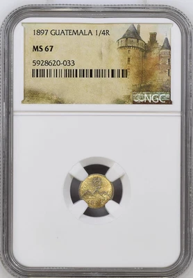 1897 Silver 1/4 Quarter GUATEMALA One Fourth 5 STARS UNDER WREATH NGC MS 67 - Image 1 of 4