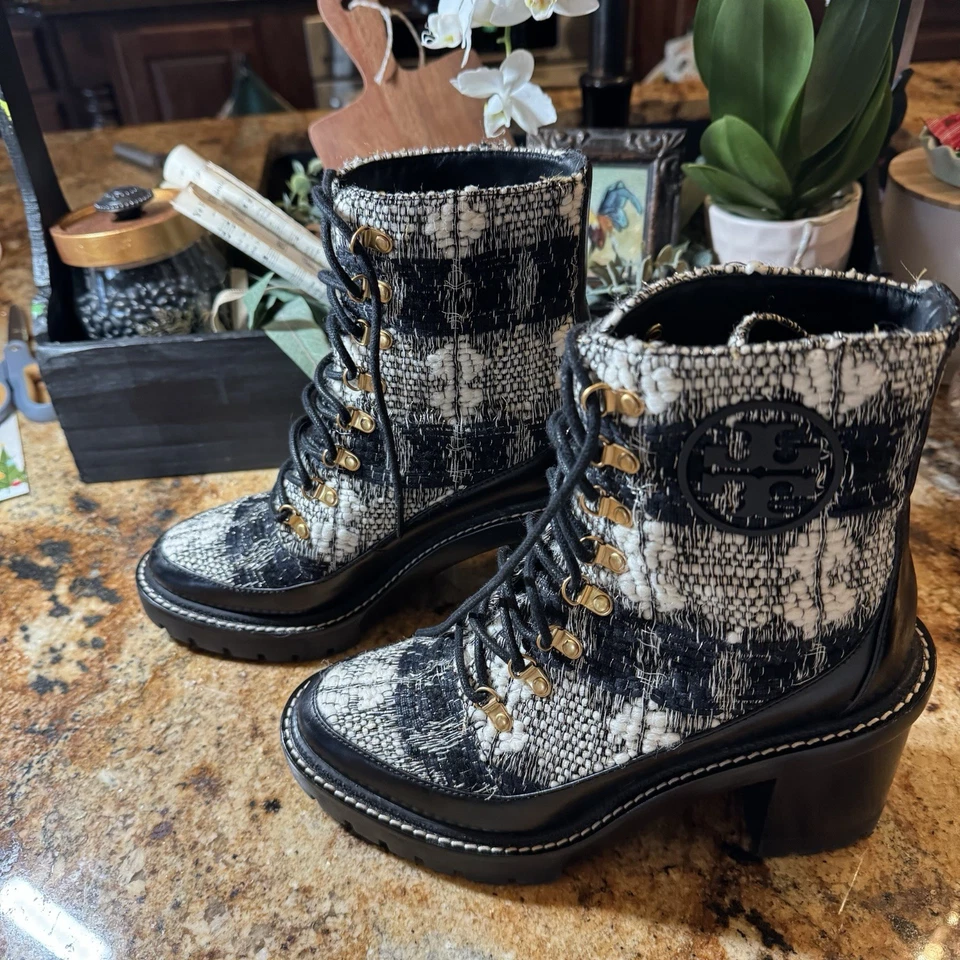 Bota de combate Tory Burch Miller suela de lana gruesa tacón bloque talla 8 para mujer Foto 1 de 4