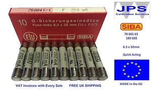 SIBA 70-065-63 250mA 500V Fuse Quick Acting F250mA typ 189020 JPSF013 Pack1/5/10 - Picture 1 of 8