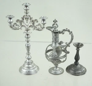 FILIGRANE MINIATUR ZINN LEUCHTER UND KRUG - FÜR DIE PUPPENSTUBE - Bild 1 von 6