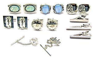 Men's Silver Cufflinks Formal Jewelry Lot of 15 Tie Clips and Pins Accessories - Picture 1 of 7