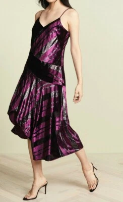 $338 новый с Ярлыками PARKER Sz0 SELMA металлические полоски бархата асимметричный скольжения платье кордован - Изображение 1 из 4