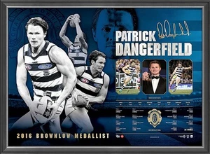 PATRICK DANGERFIELD GEELONG AFL 2016 BROWNLOW MEDALLIST MONTAGE PRINT FRAMED - Picture 1 of 1