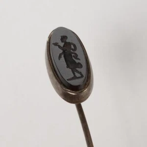 Sterling Silver Black Stone Neoclassical Onyx Intaglio Stick Hat Hair Pin 2.75"l - Picture 1 of 4