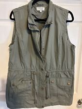 Womens Charlotte Russe Canvas Cotton Vest Size XL Olive Green Utility Vest EUC