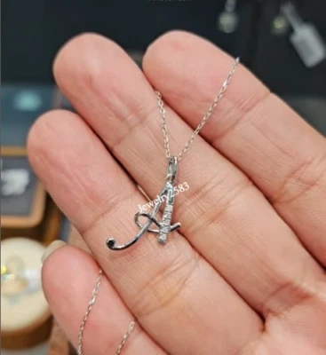 Anniversary Gift For Wife Real Diamond Custom Initial A Letter Pendant 925Silver - Image 1 of 4