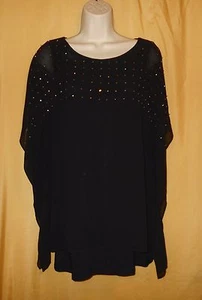Linea Domani women's black silver stud sheer lined dress blouse top M $140 - Picture 1 of 7