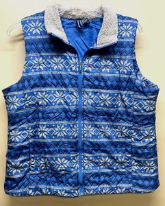 I.B. Diffusion Wmn's Quilted Print Vest Blue/Beige Light Weight Zipper Size XL - Picture 1 of 14