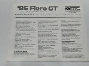 Monogram #2242 1:24 85 Fiero GT Instructions  - Picture 1 of 2