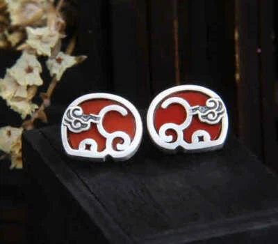 B25 Orecchini a Farfalla Elefanti Con Agata Rosso Ovale 925 Argento Sterling - Immagine 1 di 4