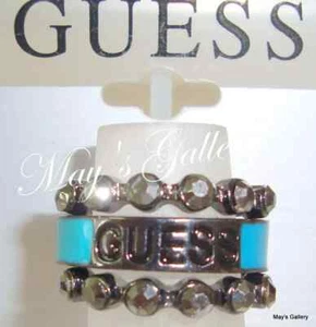 3p GUESS Jeans Strass Anelli Fascia Anello Verde Nero Charms Charm Nuovo con etichette Tg 8 - Foto 1 di 5