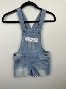 Girls 8 Squeeze Blue Jean Crochet Frayed Hem Bib Shorts Shortall Overalls DA - Picture 1 of 7