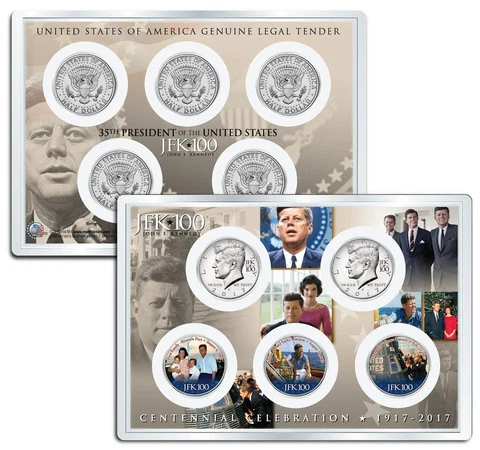 JOHN F. KENNEDY JFK100 Birthday 2017 JFK Half Dollar 5-Coin Set LIFE & TIMES 4x6 Cover