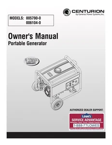 Owners Manual Generac Centurian Portable Generator Model 005790-0 & 006104-0 - Picture 1 of 3