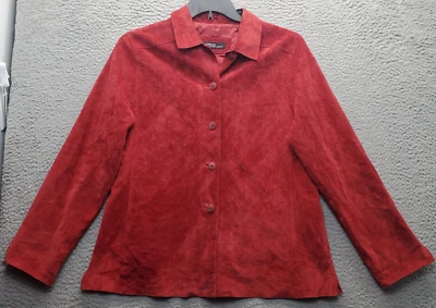 Chaqueta para mujer Valerie Stevens L roja gamuza cuero forrada manga abertura abotonada Foto 1 de 4