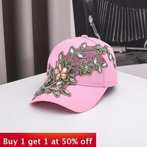Handmade Diamond Baseball Cap Luxury Fashion Rhinestone Peaked Cap Travel Sunhat - Picture 1 of 8