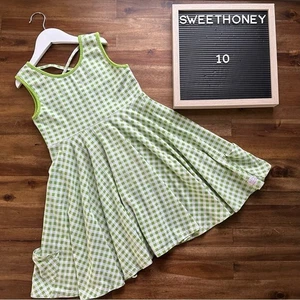 SweetHoney Sleeveless Game Day Knit Dress Big Green Gingham Cotton Teen 10 - Picture 1 of 8
