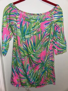 Lilly Pulitzer Girls Mini Enna Dress Tiki Pink Royal Lime  Size Large EUC - Picture 1 of 3