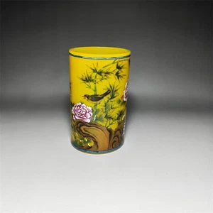 Chinese Antique Yellow Glass Brush Pot - Picture 1 of 7