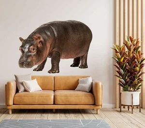 3D Black Big Hippo 697NA Animal Wallpaper Mural Poster Wall Stickers Decal Zoe - Picture 1 of 5