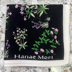 KUNST VINTAGE JAPAN SCHWARZ GRÜN PINK FLORA TASCHENTUCH FRAU EINSTECKTUCH BAUMWOLLE 16" #W146 - Bild 1 von 3