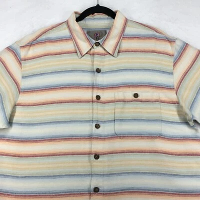 THE TERRITORY AHEAD Men's Camp Shirt Size Large Linen Striped Blue Colorful - Изображение 1 из 4