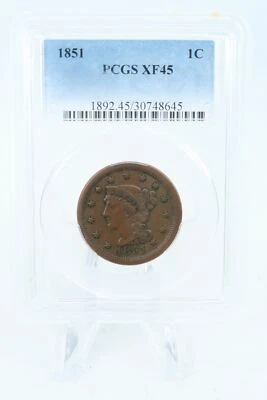 1851-P PCGS XF45BN Braided Hair Cent Business Strike 1C - Image 1 of 2