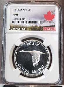 1967 CANADA SILVER 1 DOLLAR CANADIAN GOOSE NGC PL 65 BEAUIFUL GEM PROOF LIKE - Picture 1 of 3