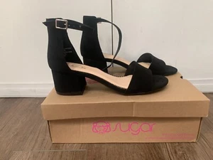 SUGAR Women's Black Sandal Strap Padded Comfort Noelle Round Toe Block Heel 9 - Picture 1 of 6