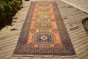 Alfombra Turca 55''x141"" Oushak Cocina Corredor Vintage Naranja Escaleras Alfombra 4x11 - Imagen 1 de 11