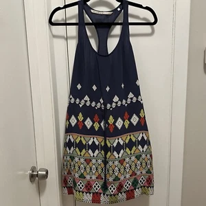 Twelfth Street Cynthia Vincent Silk Dress Geometric Printed Blue Sz S Petite - Picture 1 of 7