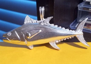 .925 Sterling Silver Tuna Fish Pendant - Width 2.5 inches- Weight 16 Grams - H1C - Picture 1 of 4