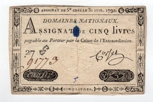 Assignat de cinq Livres créé le 31 juillet 1792 - Domaines Nationaux /RU303 - Picture 1 of 3
