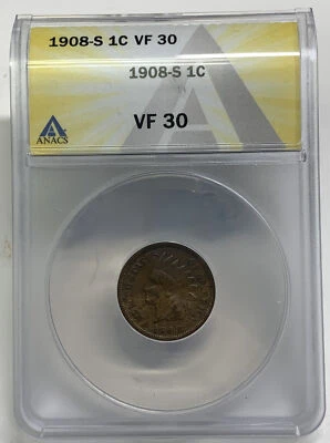 1908-S  Indian Cent ANACS VF30 - Image 1 of 3