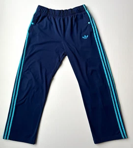 Vintage Adidas Mens Track Pants Trefoil Snap Pockets Blue Sweatpants 3 Stripe - Picture 1 of 6