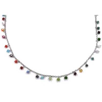 Collana in Argento 925 con Zirconi Pendenti di Vari Colori - Immagine 1 di 4