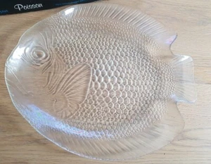 Vintage Arcoroc Fish Plate Les Poisson Clear Glass LARGE 15" Made In France Box - Picture 1 of 7