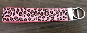 Pink Cheetah Print Ribbon On Pink Nylon Webbing Keychain Key Fob 6" Handmade - Picture 1 of 3