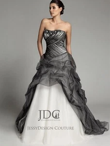 Gothik Weiß Schwarz Spitze Brautkleid Ballkleid Fashion Show Gr.32-48 Übergröße - Bild 1 von 6