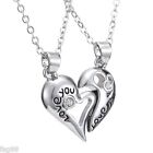 New Love You Silver Tone Rhinestone 2 Pendants Necklace Best Friend Friendship 