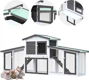 Large Rabbit Hutch Chicken Coop Guinea Pig Hutches Wooden Cage Outdoor Pet House - Picture 1 of 12