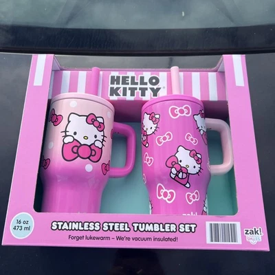 Juego de vasos con mango de paja Hello Kitty de 16 oz Zak Designs, aspiradora de acero inoxidable muy buen estado Foto 1 de 4