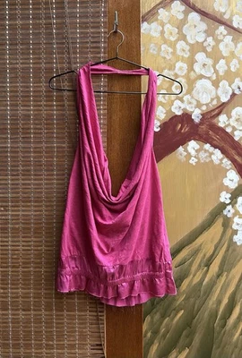 Vintage Y2K Miss Sixty Cowl Neck Halter Backless Draped Top Pink Sz S  - Image 1 of 4
