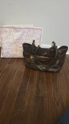 Coach Ocelot Brown Patchwork East-West Tote Leather & Suede Bag, style F15459. - Image 1 of 4