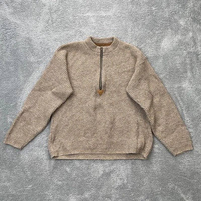 Vintage Rei Sweater Mens Medium Brown Wool Ribbed Knit Outdoors Half Zip Hiking - Image 1 of 4