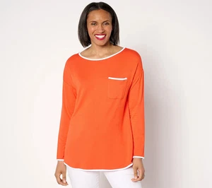 Sport Savvy Long-Sleeve Easy Pullover Top Poppy Orange L - Picture 1 of 1