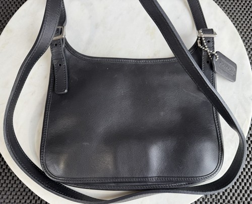 Borsa a tracolla Coach vintage 9142 pelle nera hippie patta sottile nichel resistente