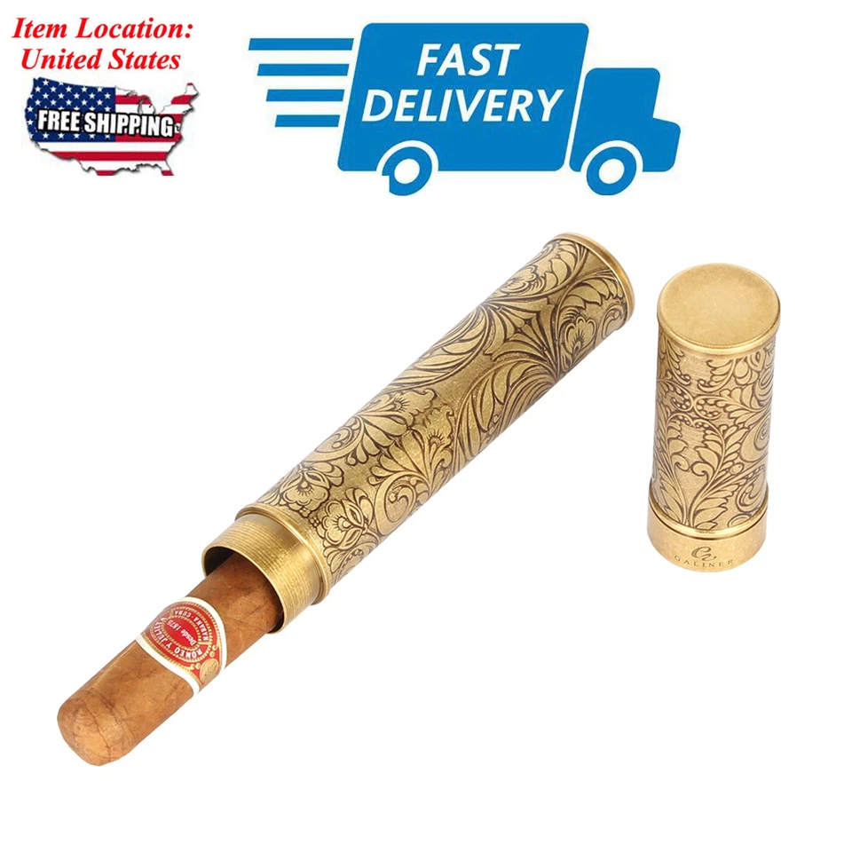 Galiner Bronze Cigar Tube Stainless Steel Humidor Case 1 Cigar Travel Pocket Box - Image 1 of 4
